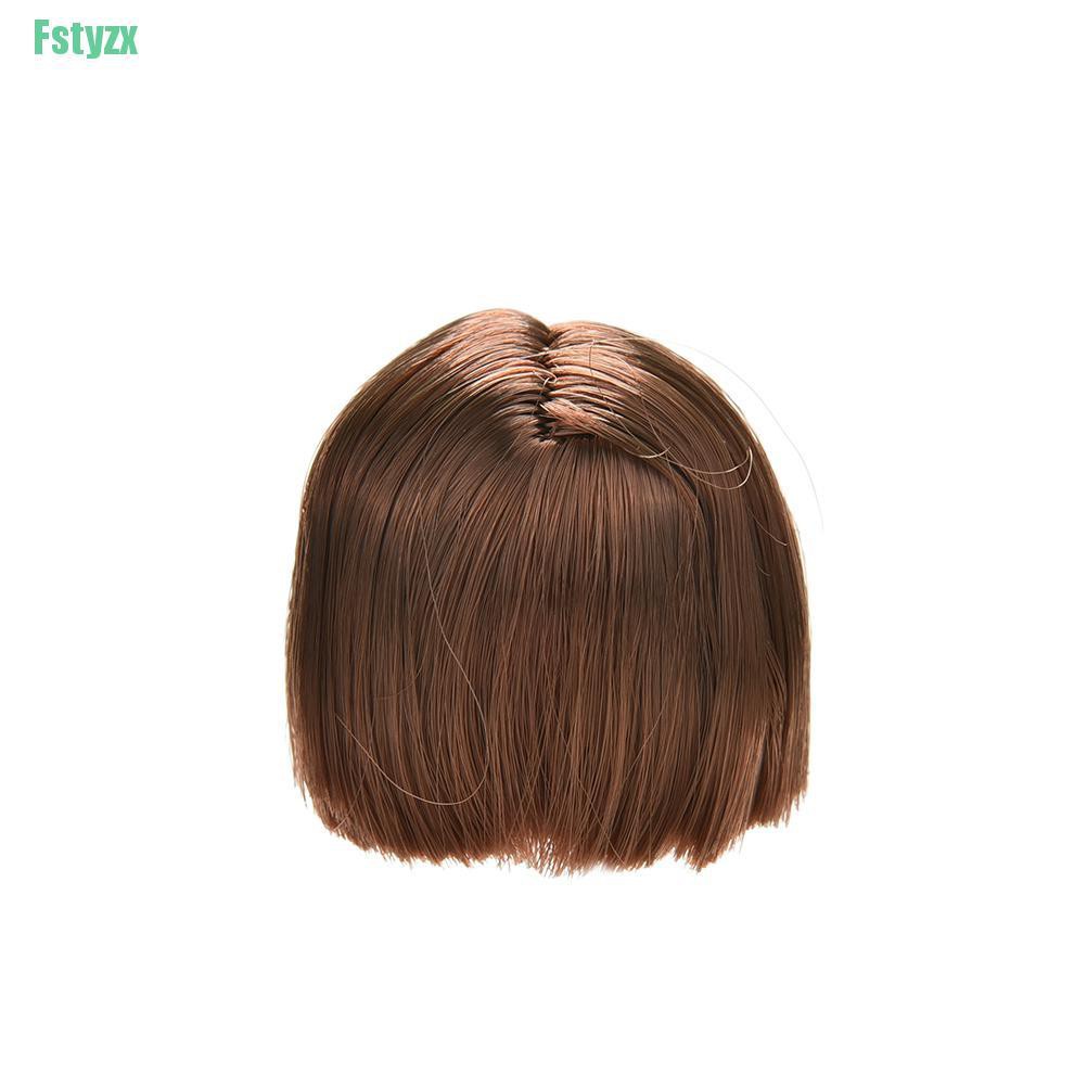 fstyzx 1 Pcs Doll Head Fashion Flaxen Short Hair Students Head Wigs For Barbies Doll