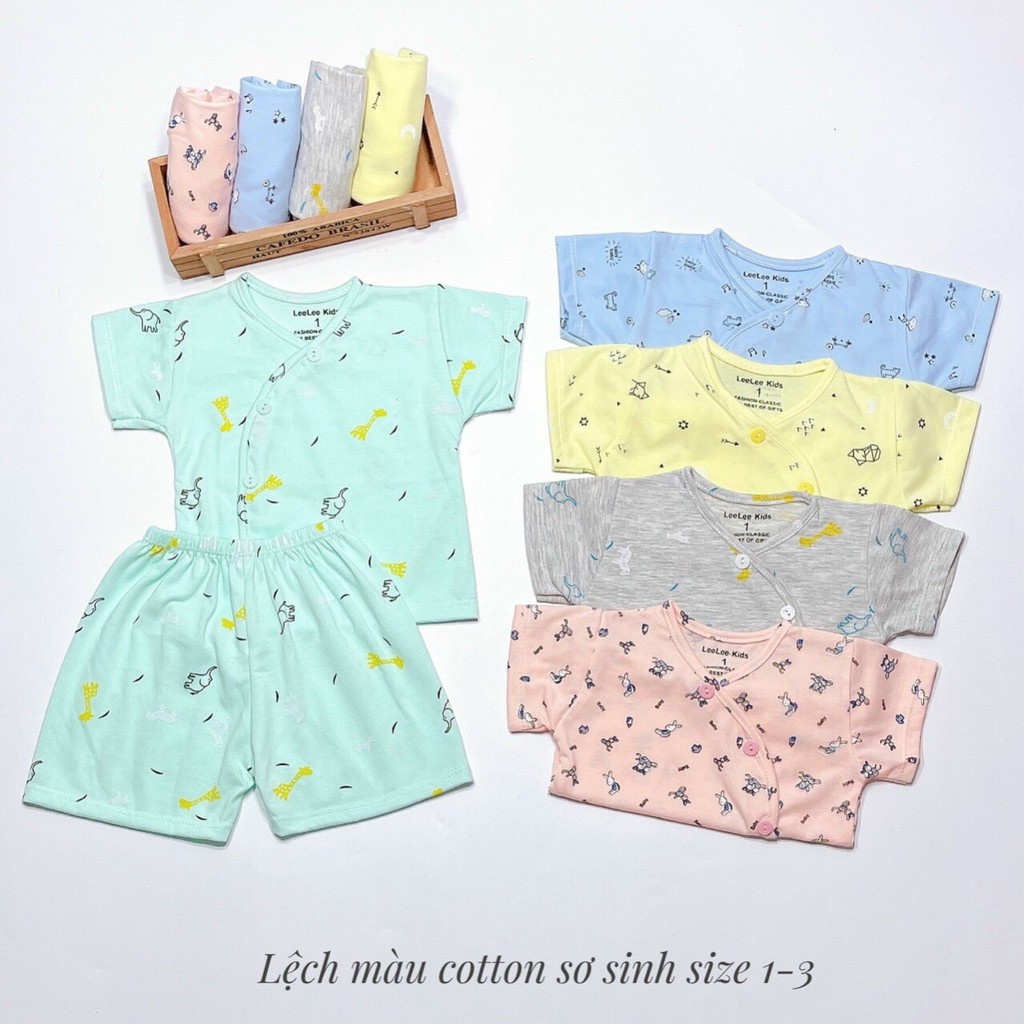 Quần áo sơ sinh bộ cộc tay cho bé trai bé gái cotton KHUY LỆCH chất lạnh Acutebaby