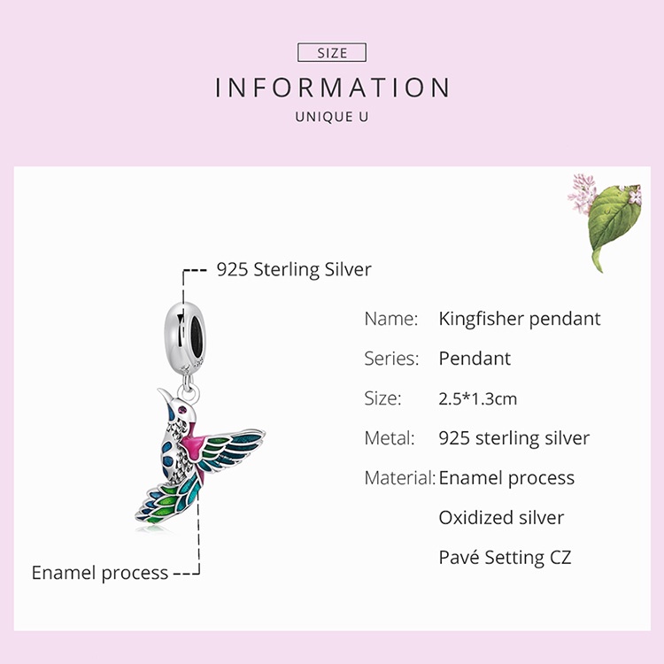 Mặt dây chuyền BAMOER SCC2126 925 bằng bạchình chim ruồi thời trang