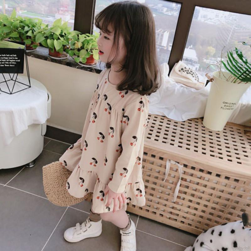 Đầm Công Chúa Tay Dài Hoạ Tiết Hoa Cho Bé Gái