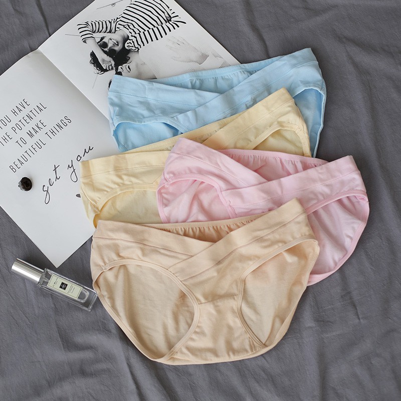 Quần lót cạp chéo cotton co dãn cho mẹ bầu- LOẠI TRƠN QATE0181