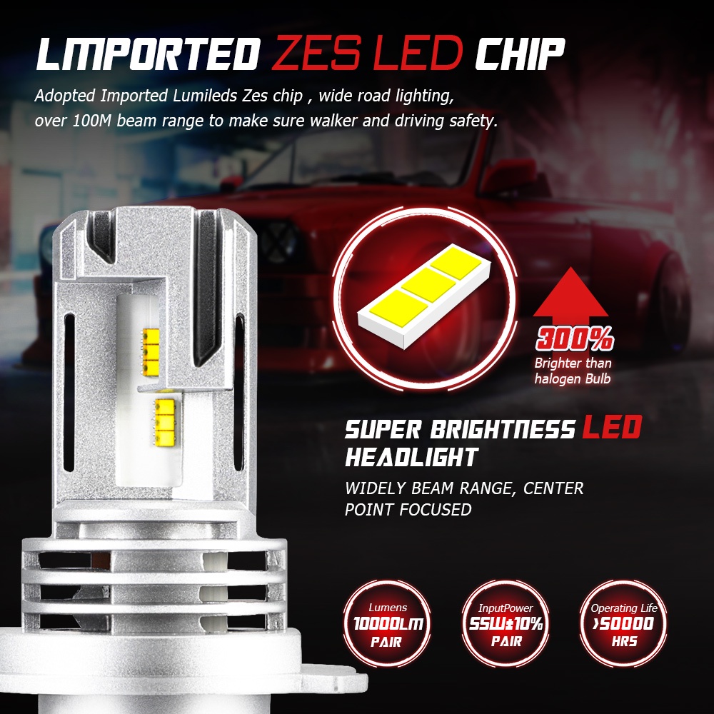 2 Đèn pha LED xe hơi Novsight siêu sáng N30S H4 9003 HB2 12000LM 6500K