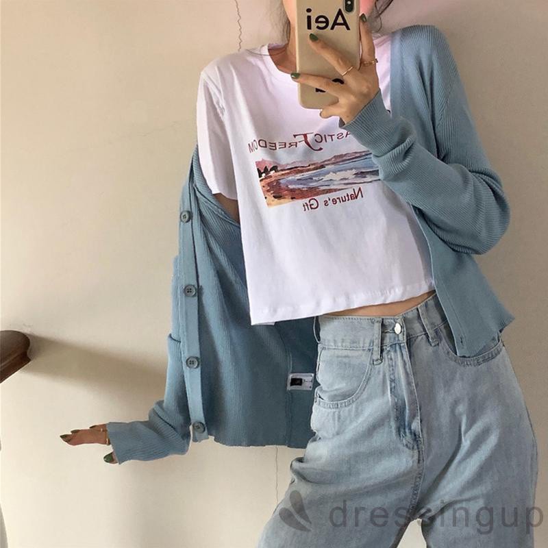 Áo Croptop Tay Ngắn Cổ Tròn In Chữ Thời Trang Mùa Hè Cho Nữ | BigBuy360 - bigbuy360.vn