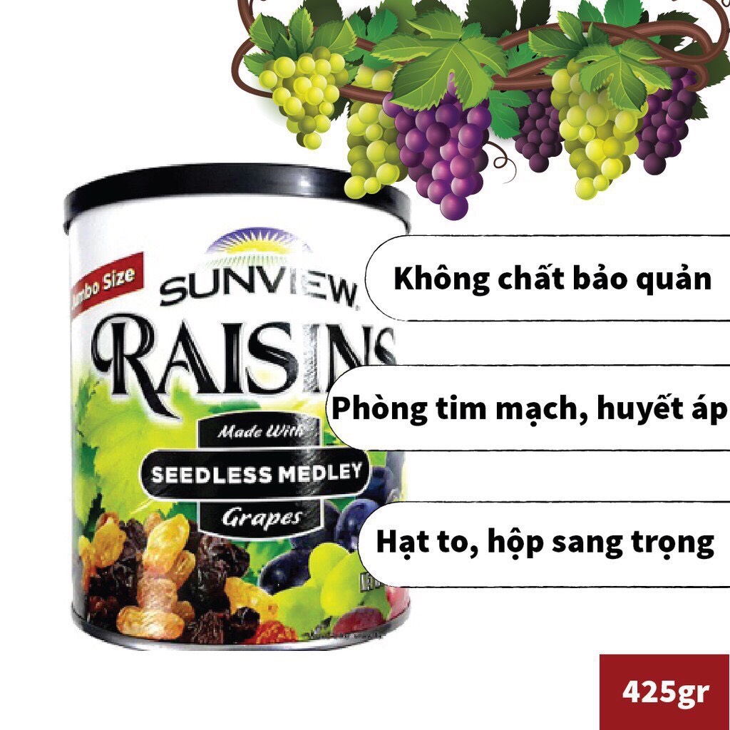 [Date T04/2023] Nho Khô Mỹ Không Hạt Sunview Raisins 425g - có lá cờ Mỹ đồ ăn vặt - đồ khô - trái cây khô