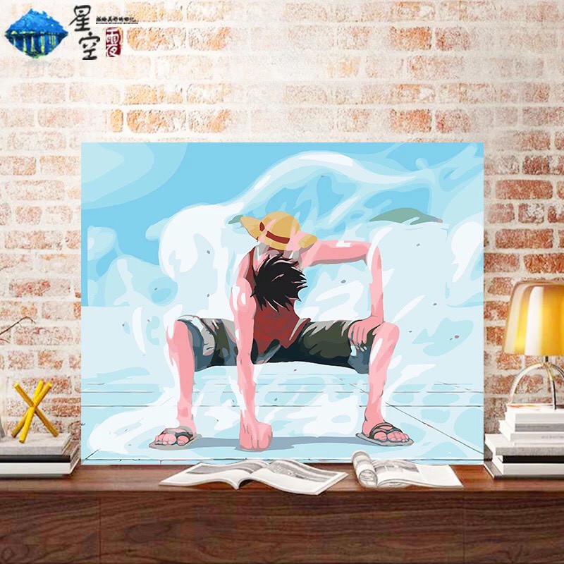 Tranh sơn dầu số hóa tự tô hình Đảo Hải Tặc One Piece mẫu 1