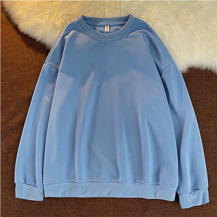 SUXI Áo sweater tay dài cổ tròn màu sắc đơn giản dành cho nữ