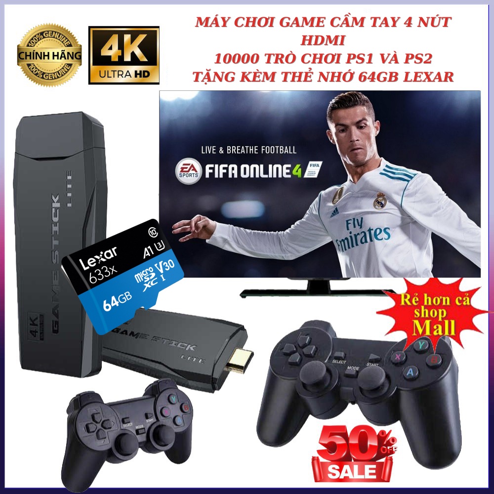 Máy chơi game cầm tay 4 nút HDMI 10000T Tặng thẻ 64GB trò chơi cổ điển PS1/Nitendo/switch/FC Compact/FC BH 24 THÁNG