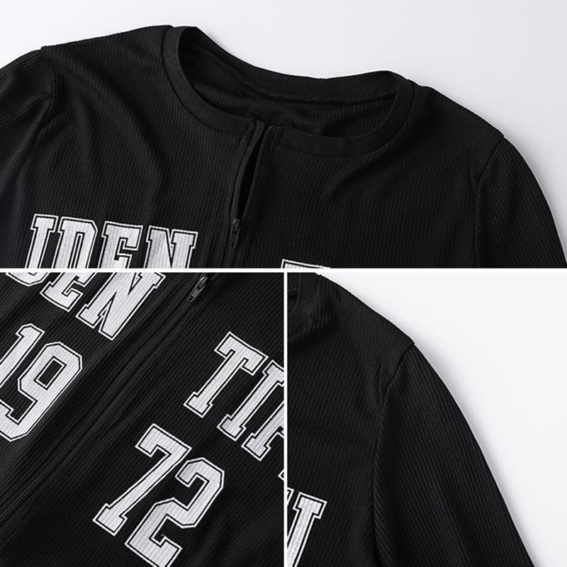 Áo Cardigan Tay Dài Cổ Tròn In Chữ Phối Khóa Kéo Phong Cách Hàn Quốc