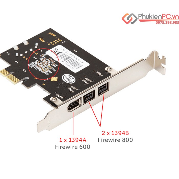 Card PCIe ra 2 Port 1394B, 1 Port 1394A Chip Ti XIO2213