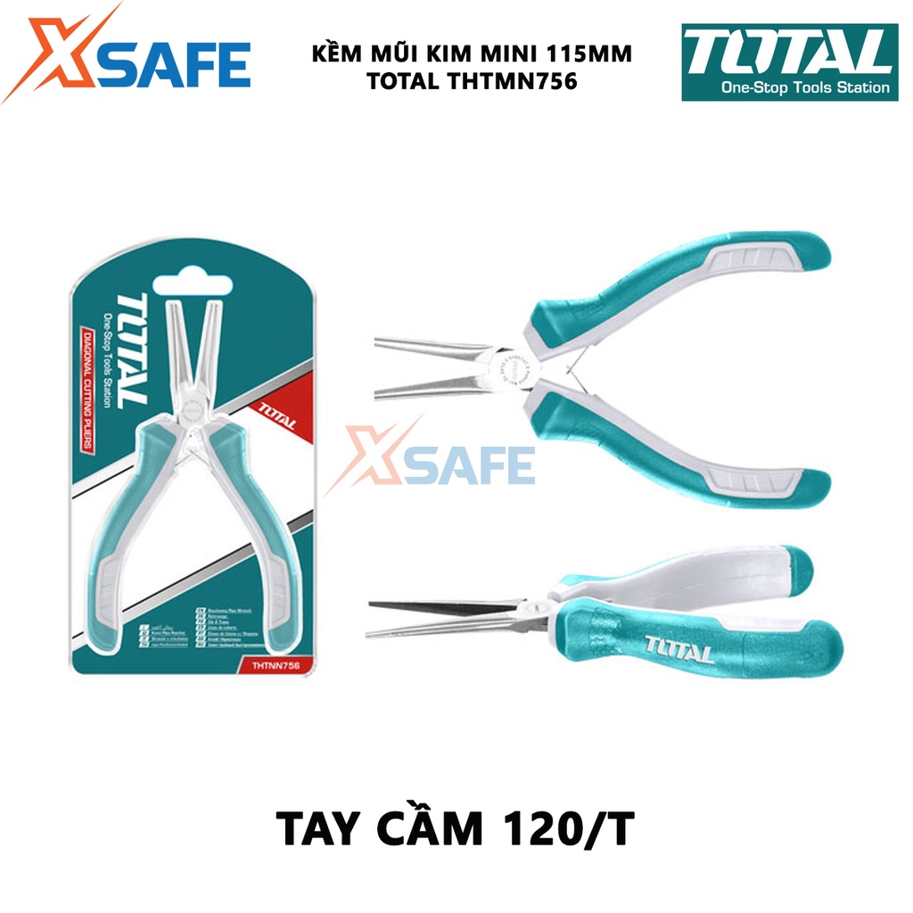 Kềm mũi kim mini TOTAL THTMN756 Kìm mũi kim Kích thước 4,5&quot;/ 115mm, thép CR-V, tay cầm cách điện, bọc cao su chống trơn