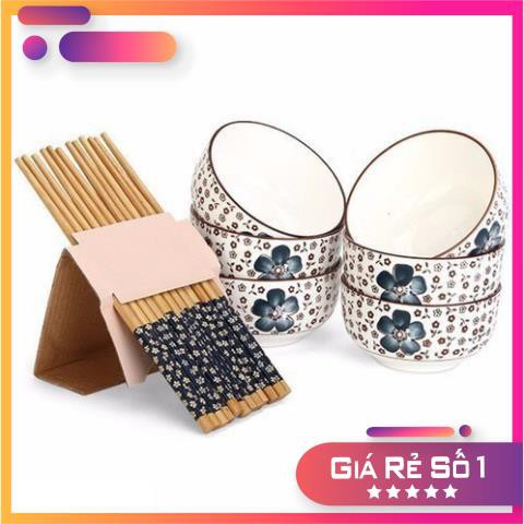 Bộ 6 chén đũa sứ hình hoa cao cấp - phụ kiện bàn ăn - đồ dùng nhà bếp - bộ chén sứ