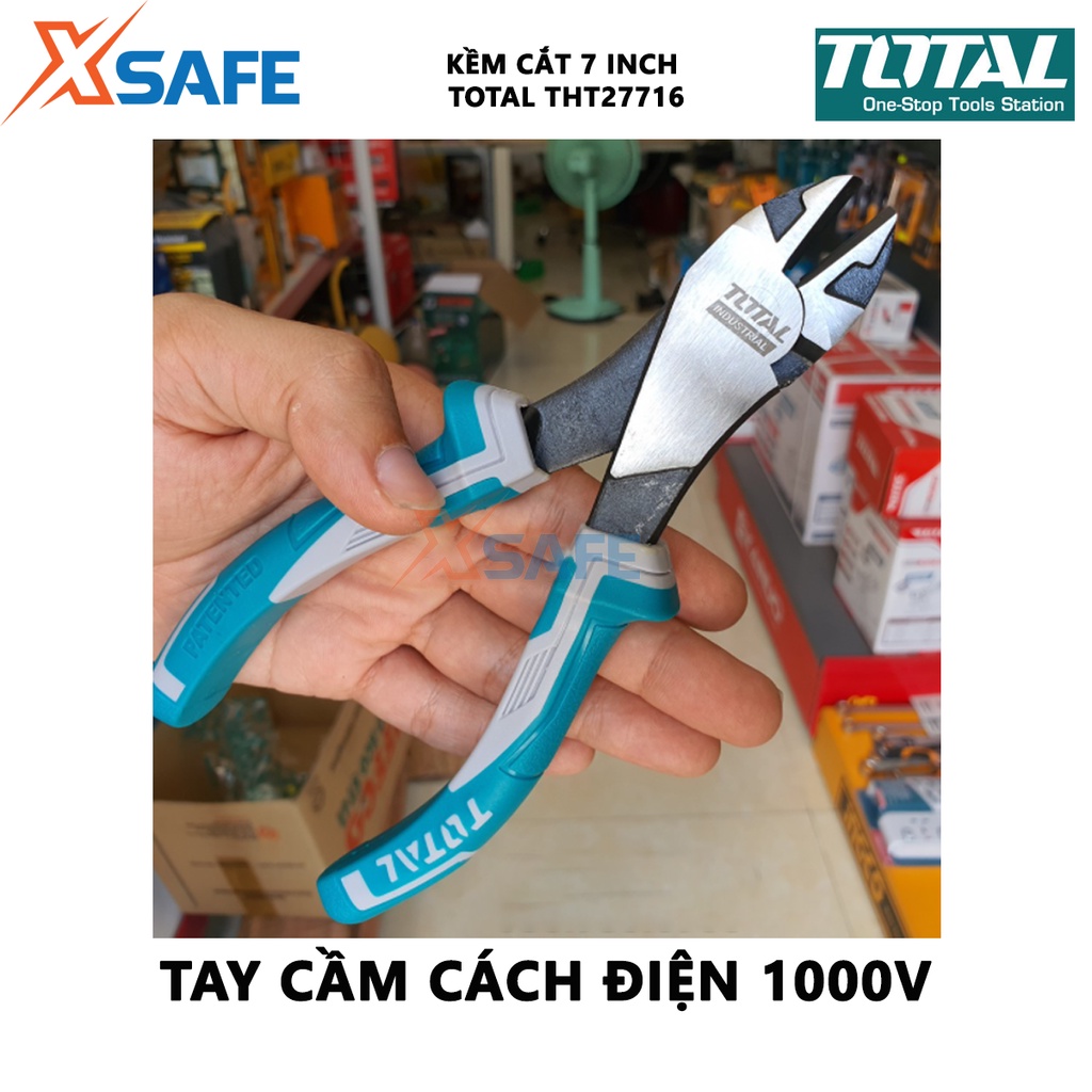 Kìm cắt đầu nặng TOTAL THT27716 Kềm cắt kích thước 7&quot;/180mm, chất liệu thép CR-V, đen bóng - Chính hãng [XSAFE]