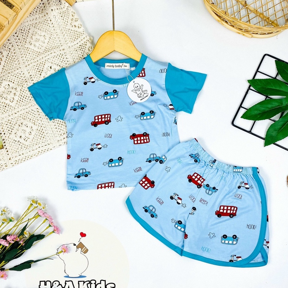 [Bé 19-32kg] Bộ ngắn tay thun lạnh in toàn thân viền màu SIZE ĐẠI MINKY MOM cho bé trai bé gái