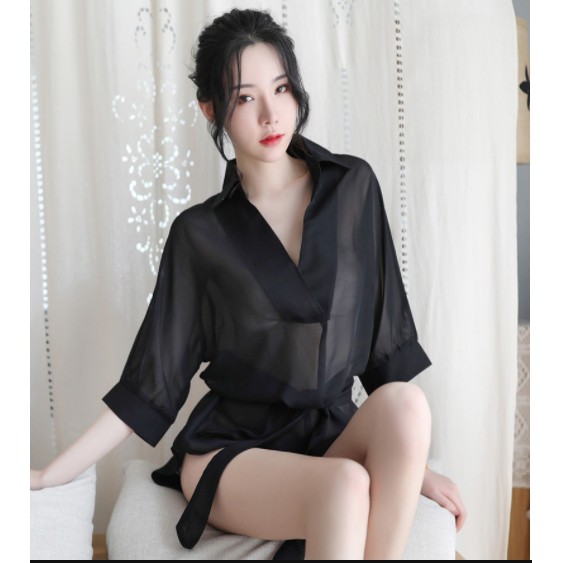 Váy Ngủ Sơ Mi Sexy Voan Lụa GUME - Tặng Kèm Quần Lót SS23