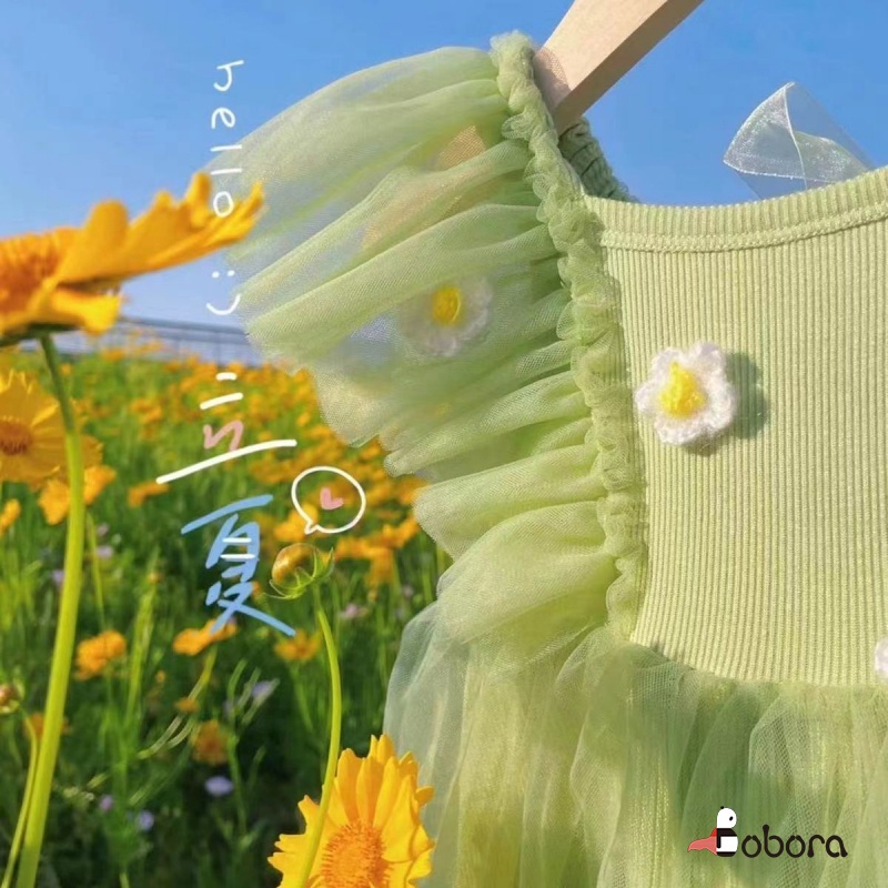 Đầm Công Chúa Không Tay Màu Trơn In Hoa Dễ Thương Cho Bé Gái