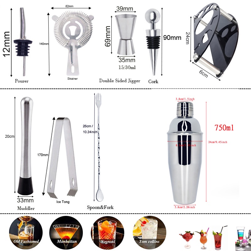 Set 10 Dụng Cụ Lắc 750 / 600ml 750ml Bằng Thép Không Gỉ Tiện Lợi Đứng