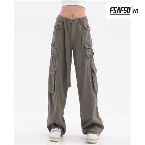 Quần Yếm Ống Rộng Phong Cách Hip Hop Mỹ Chất Liệu 100% Cotton Cho Nam Nữ