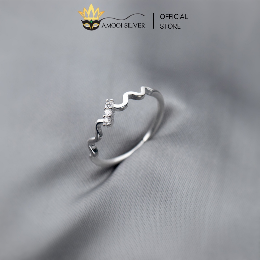 Nhẫn bạc S925 xoắn nạm đá thanh mãnh mang ngón út - Amooi Silver AN99