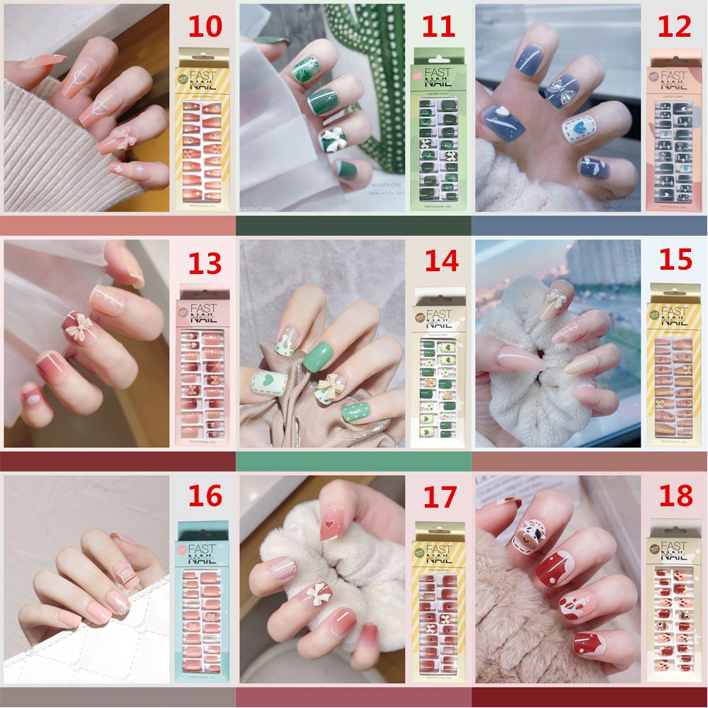 Set 24 Móng Tay Giả Ngắn Có Thể Tháo Rời Che Phủ Toàn Diện