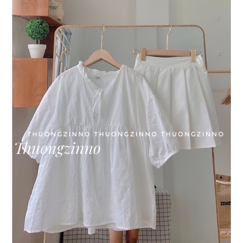 Set Bộ Sơ Mi Babydoll Bèo Tay Ngắn Siêu Xinh