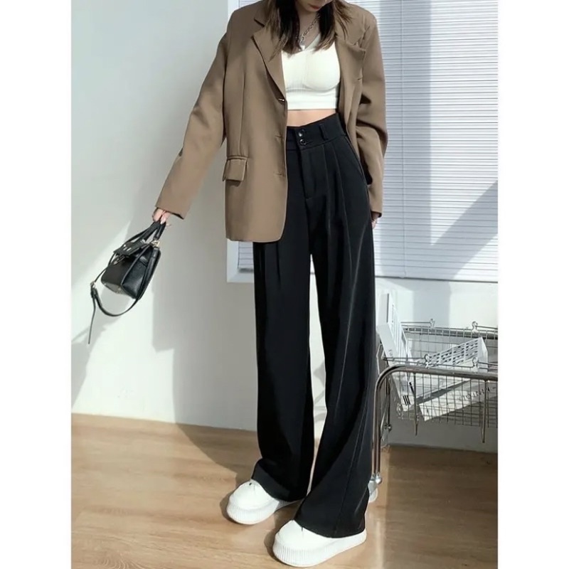 Quần suông ống rộng 2 cúc dài 100cm chất tuyết mưa cạp cao tôn dáng,hack eo_Linhchi.studio
