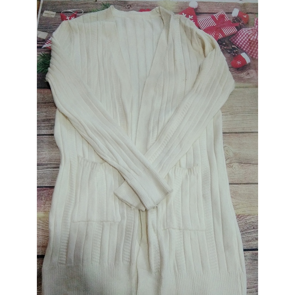 Áo khoác len dáng dài không cúc màu trắng | BigBuy360 - bigbuy360.vn