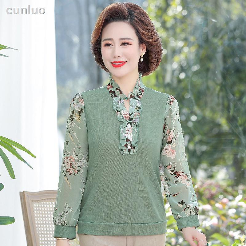 Áo Chiffon Tay Dài Dáng Rộng Thời Trang Mùa Xuân Dành Cho Phụ Nữ Trung Niên 2021 40-50 Tuổi