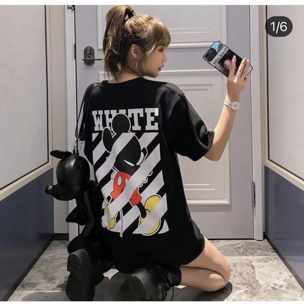 Áo thun tay lỡ in chữ WHITE form thụng chất liệu cotton (CT)