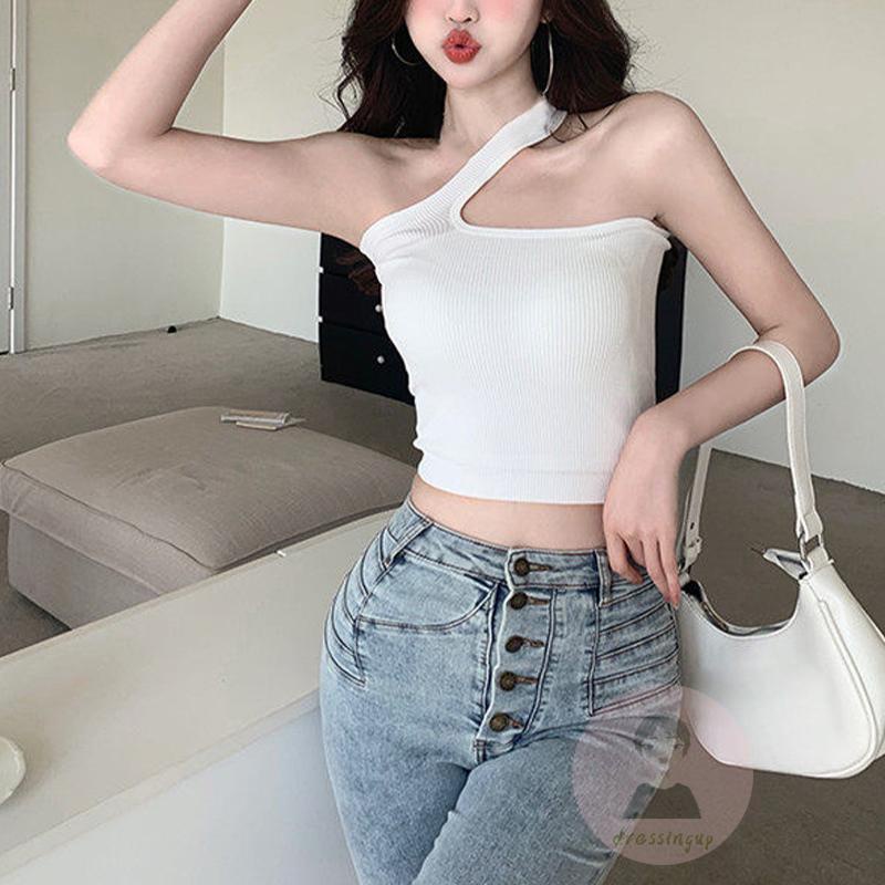 Áo Dệt Kim Sát Nách Hở Rốn Màu Trơn Có Đệm Ngực Thời Trang Cho Nữ