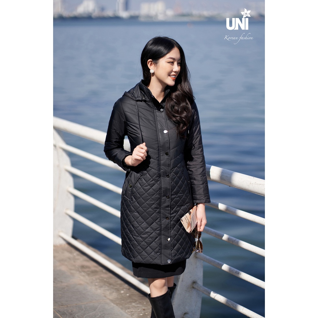 Áo Phao Nữ UNIVTH Công Sở Dáng Dài Mũ Rời 2AP208 Uni Korean Fashion