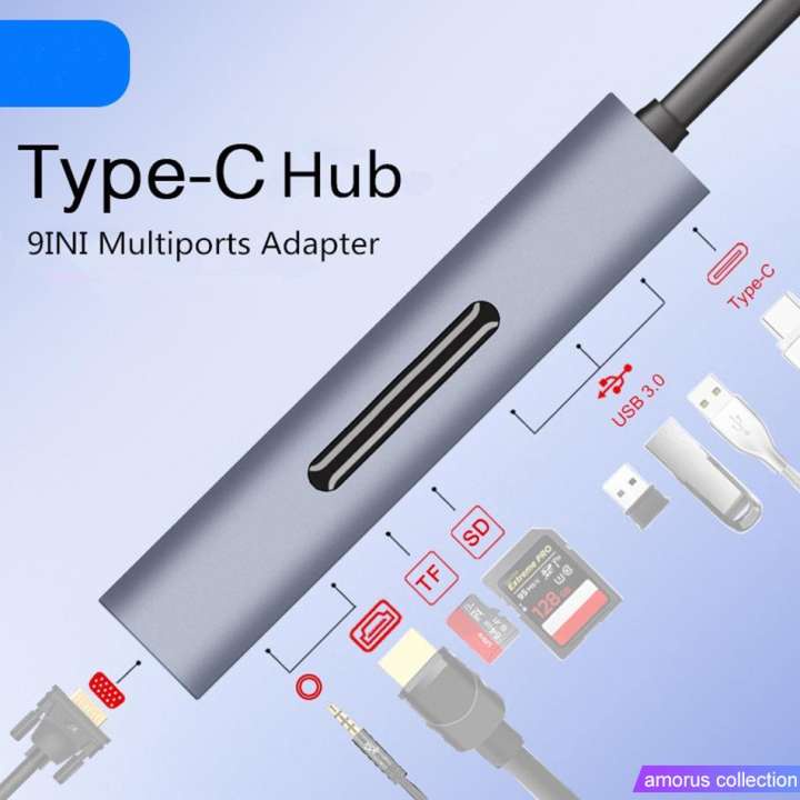  1 3 Dock Type-C Sang HDMI 4K VGA USB3.0 Hub TF SD Khe Cắm USB-C PD Với Âm Thanh Di Động Cho Macbook Pro-198-123BOXVN