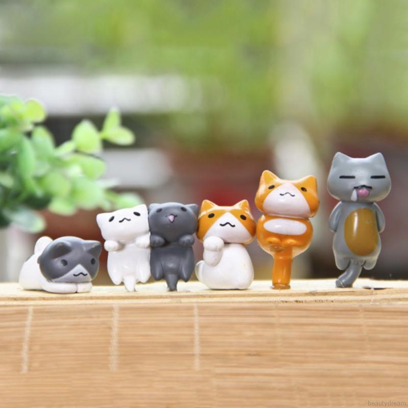 Bộ 6 mô hình mèo thu nhỏ dễ thương trang trí nhà cửa và vườn thần tiên ngoài trời