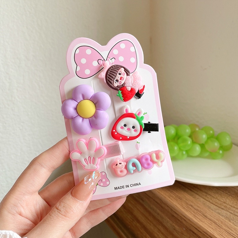 Sét 5 Kẹp tóc phong cách Hàn Quốc trái cây, hoạt hình, hoa, kem, công chúa xinh ngất ngây cho bé gái