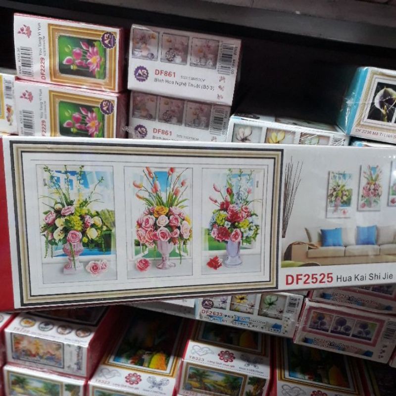 TRANH ĐÍNH ĐÁ BA BÌNH HOA DF2525 (150×82)