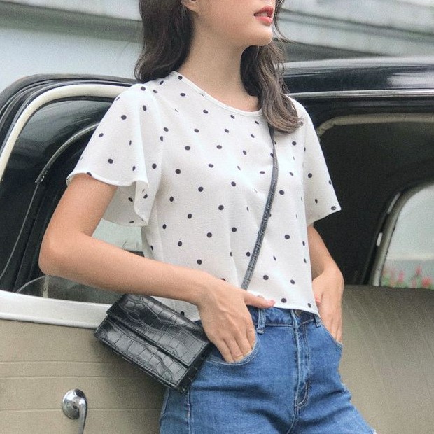 Áo croptop basic (Đen / Chấm bi)  - FJN10