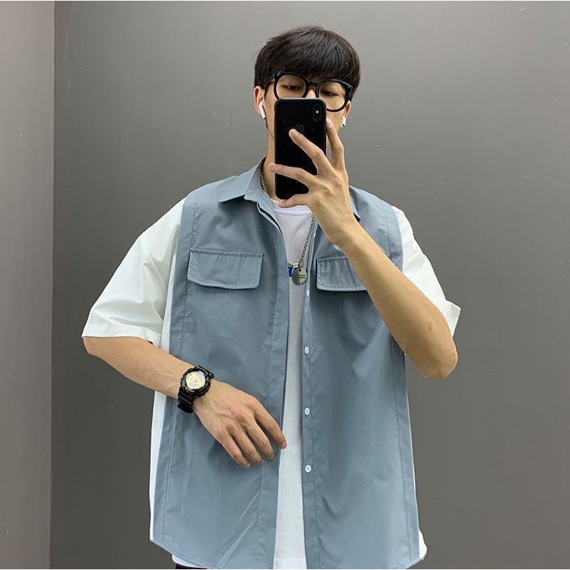 Áo Sơ Mi Tay Lỡ Phối Vai Chất Vải Cực Mát Mịn Dành Cho Nam