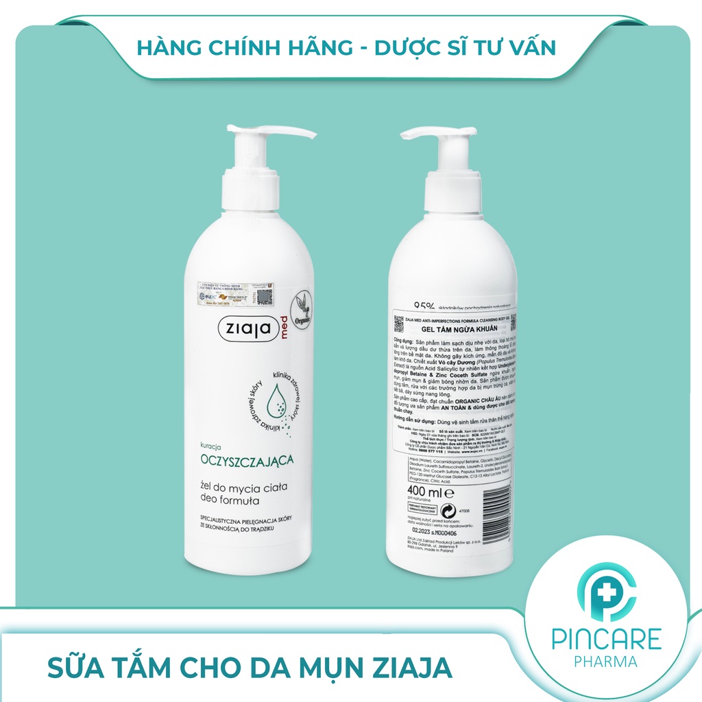 Sữa tắm Ziaja 400ml ngừa khuẩn, nấm - Hàng chính hãng - Nhà thuốc PinCare