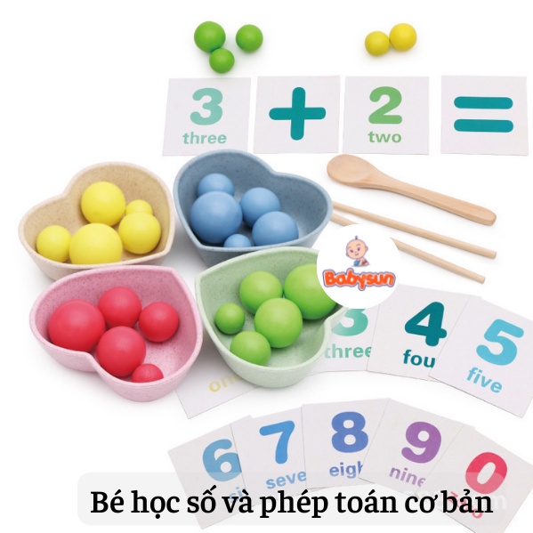 Đồ Chơi Gắp Bi Gỗ- Giáo Cụ Montessori Luyện Vận Động Tinh, Sự Khéo Léo, Tập Trung Cho Bé