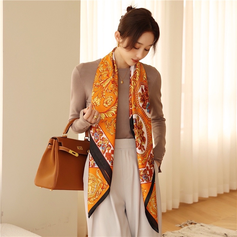 Khăn choàng cổ lụa vuông thanh lịch đa năng size 108x108cm