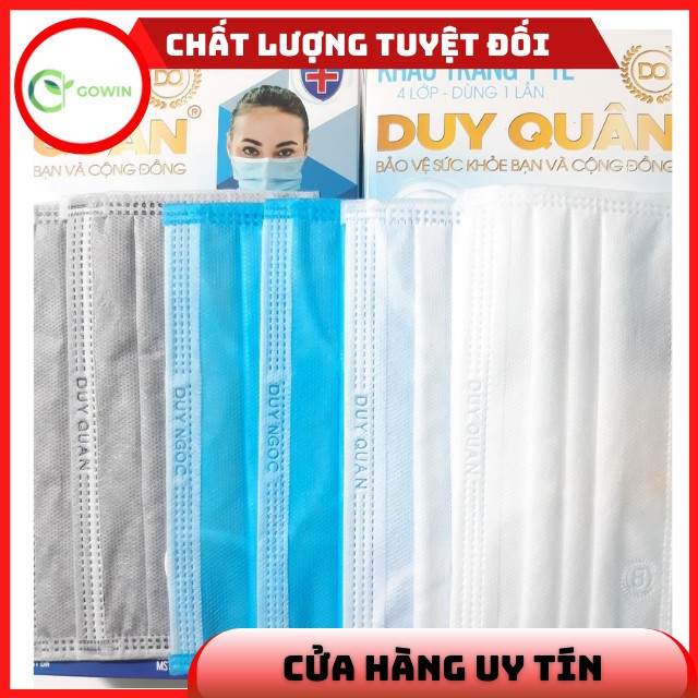 Khẩu Trang Y Tế 4 Lớp Duy Quân Loại 2 Gói 50 Chiếc Dây Quai Bền Chắc Chất Dày Dặn Ôm Mặt