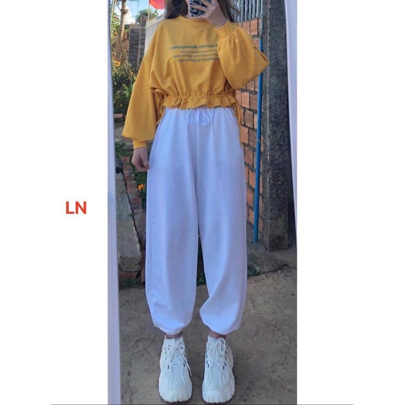 Sét áo croptop rút eo rost+quần bom LN12