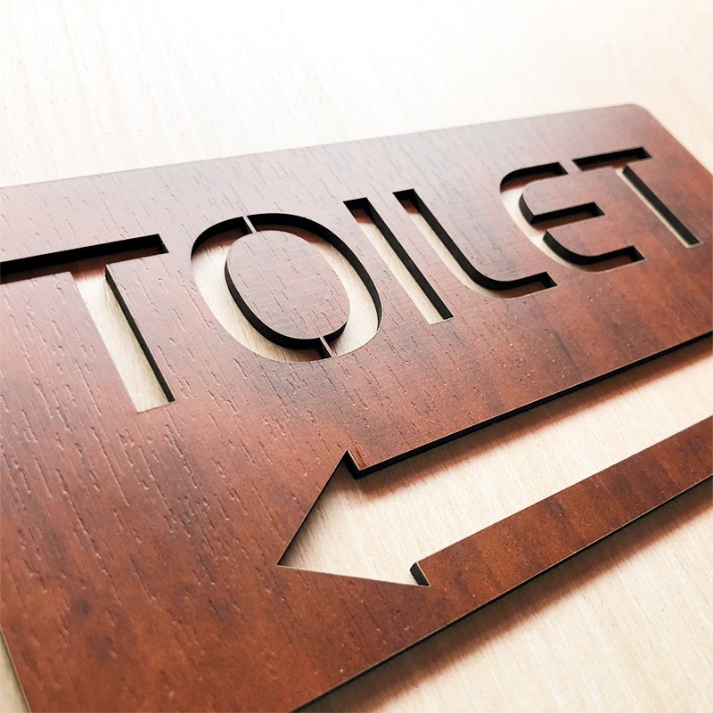 [Siêu rẻ] Bảng gỗ chỉ dẫn hướng đi toilet trái phải dán tường cắt laser (20x10cm) - mẫu TL16
