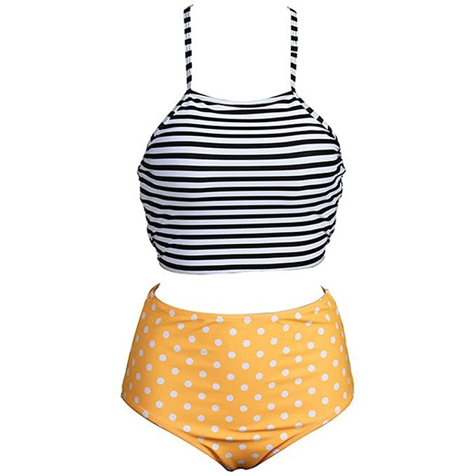 Mitang Striped polka dot swimsuit for women High waist | BigBuy360 - bigbuy360.vn