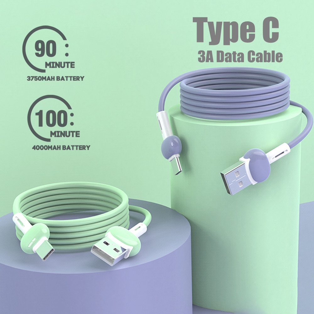 Dây Cáp Sạc Nhanh QC3.0 Type C Bằng Silicon Màu Macaron Dài 1M 3A Dành Cho Huawei Xiaomi