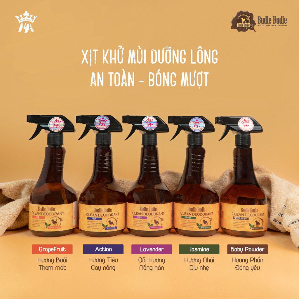 Xịt khử mùi cho chó mèo Budle Budle 530ml dưỡng lông diệt khuẩn - Xịt khử mùi chó mèo Vẩu Pet Shop