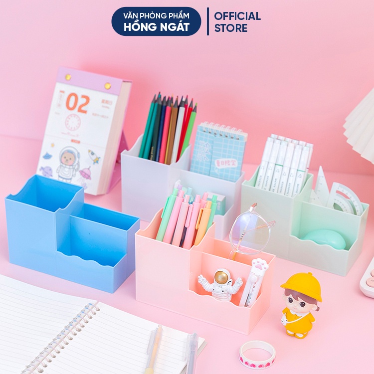 Ống đựng bút nhiều ngăn, hộp đựng bút để bàn cute đa năng giá rẻ đồ dùng học tập dễ thương văn phòng phẩm OB10