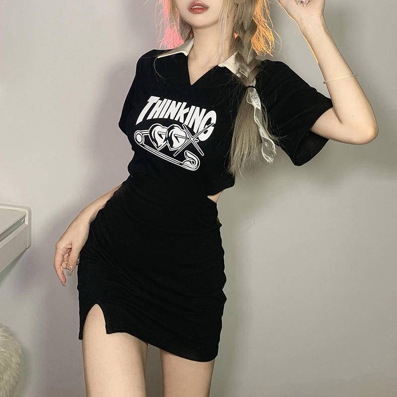 Đầm Ngắn Tay Lưng Cao Màu Trơn Phong Cách Âu Mỹ Thời Trang Mùa Hè Quyến Rũ Cho Nữ