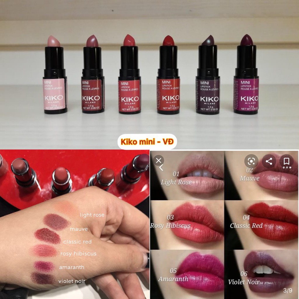 Son Lì kiko Mini Lipstick Kiko Milano Italy màu Hồng Nude, Hồng Đất, Nâu Đỏ, Hồng Tím, Tím Đậm