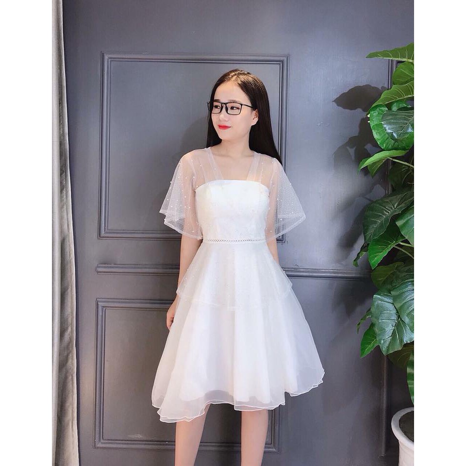 Đầm dự tiệc trắng xòe đính chuỗi sang chảnh bậc nhất | BigBuy360 - bigbuy360.vn
