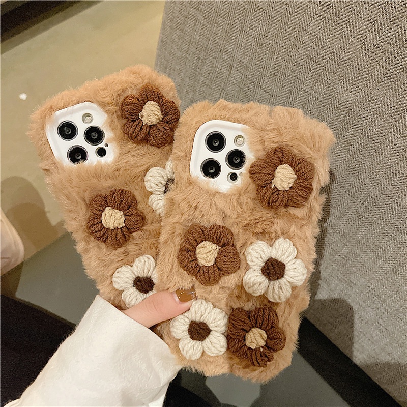 Ốp Điện Thoại Lông Thỏ Mềm Họa Tiết Bông Hoa Nhỏ Xinh Cho Iphone 13 12promax 7plusX / XR